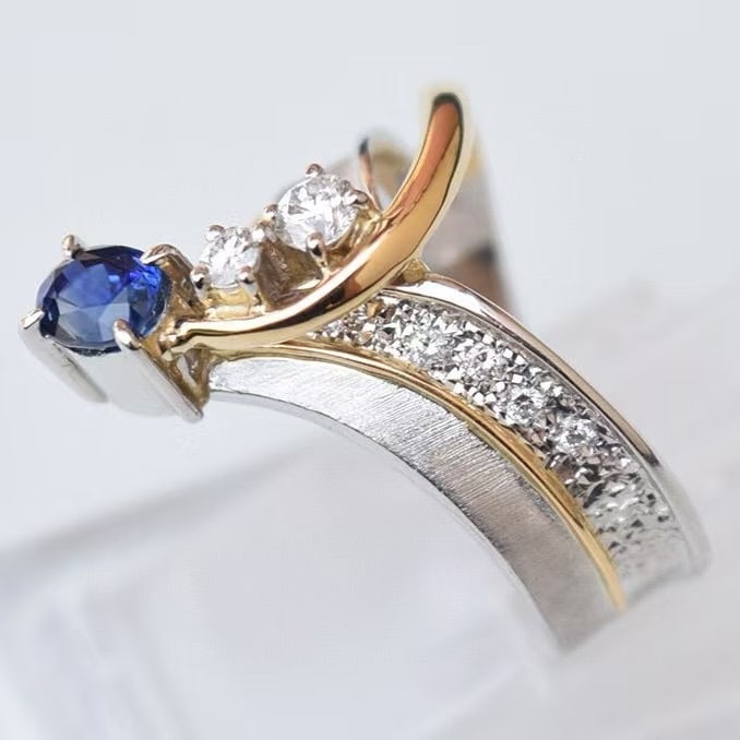 14k Gold 0.88 Ctw Natural Sapphire & Diamond Ring - 3