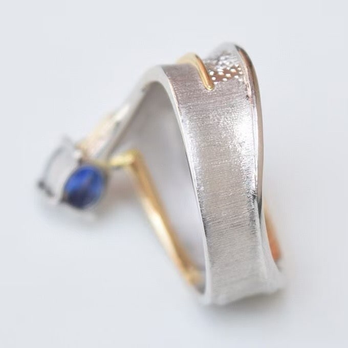 14k Gold 0.88 Ctw Natural Sapphire & Diamond Ring - 5