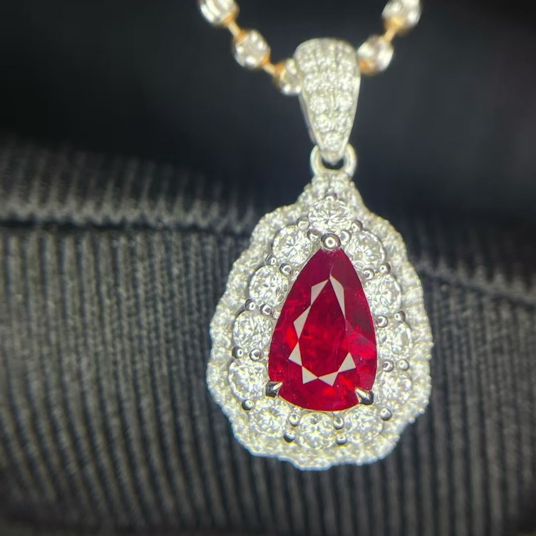 14k Gold 1.51 Ctw Natural Ruby & Diamond Pendant( Without Chain ) - 2