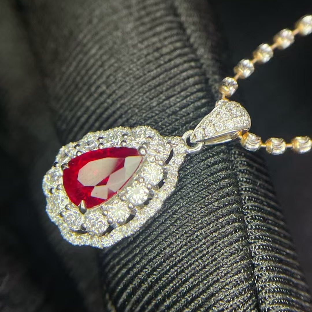 14k Gold 1.51 Ctw Natural Ruby & Diamond Pendant( Without Chain ) - 5