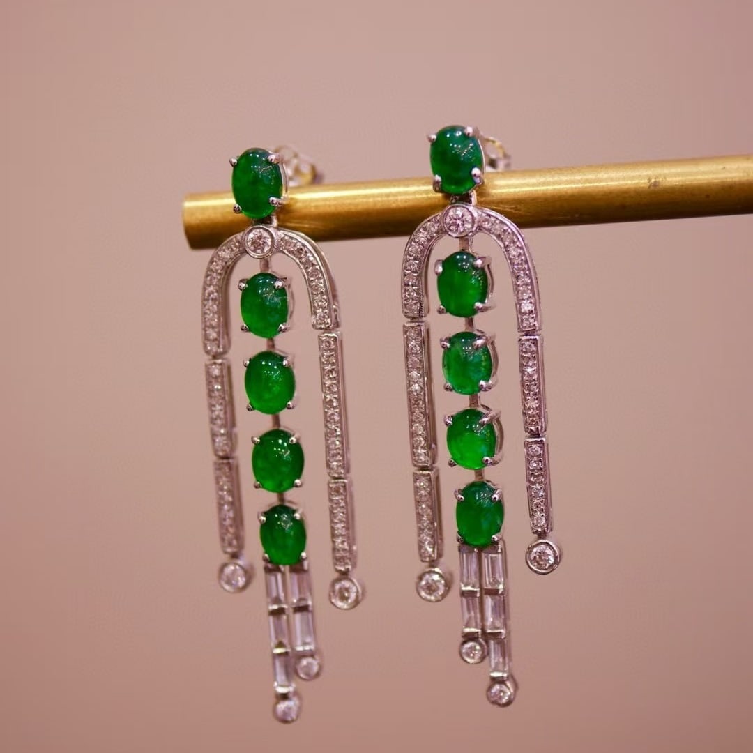 14k Gold 3.17 Ctw Natural Emerald & Diamond Earrings - 2
