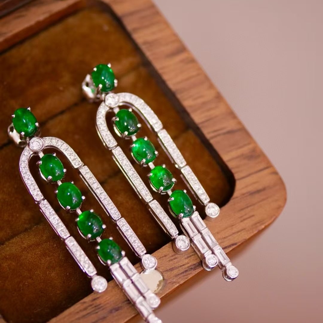 14k Gold 3.17 Ctw Natural Emerald & Diamond Earrings - 4