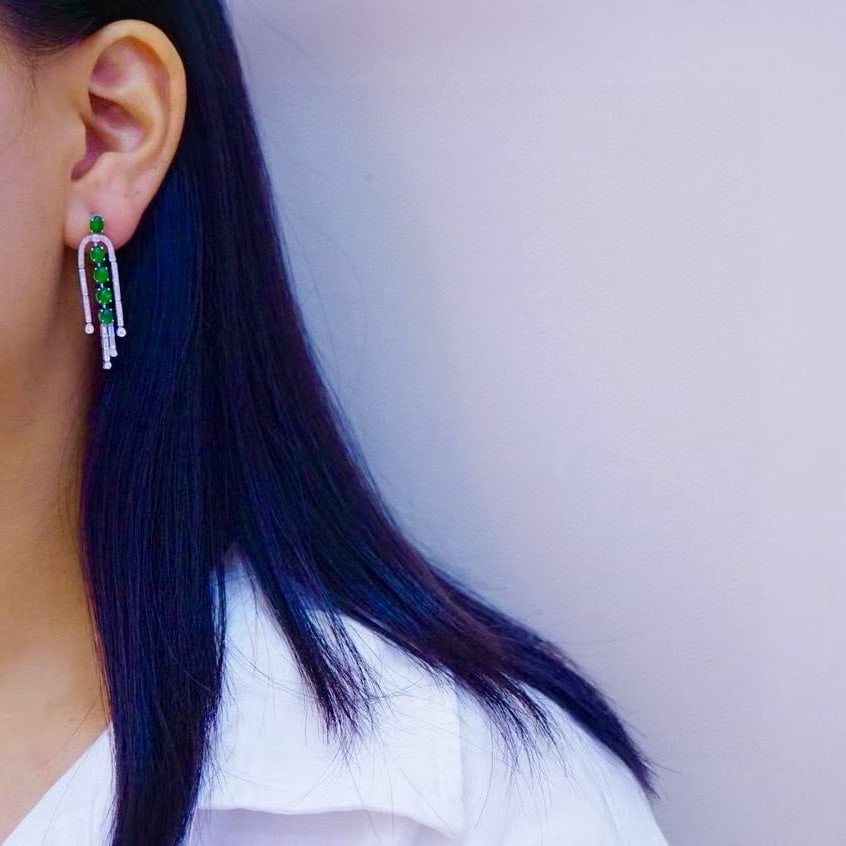 14k Gold 3.17 Ctw Natural Emerald & Diamond Earrings - 5