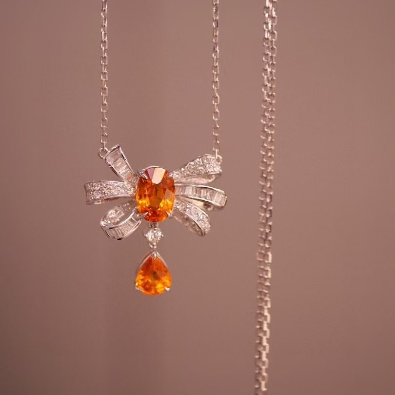 14k Gold 2.57 Ctw Natural Spessartine & Diamond Necklace - 2