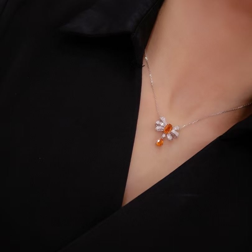 14k Gold 2.57 Ctw Natural Spessartine & Diamond Necklace - 5