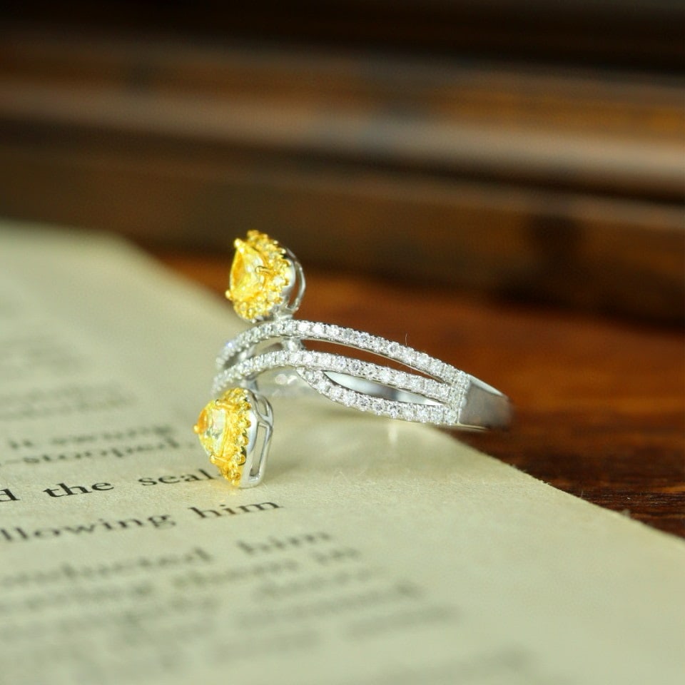 14k Gold 0.67 Ctw Natural Yellow Diamond & Diamond Ring - 3