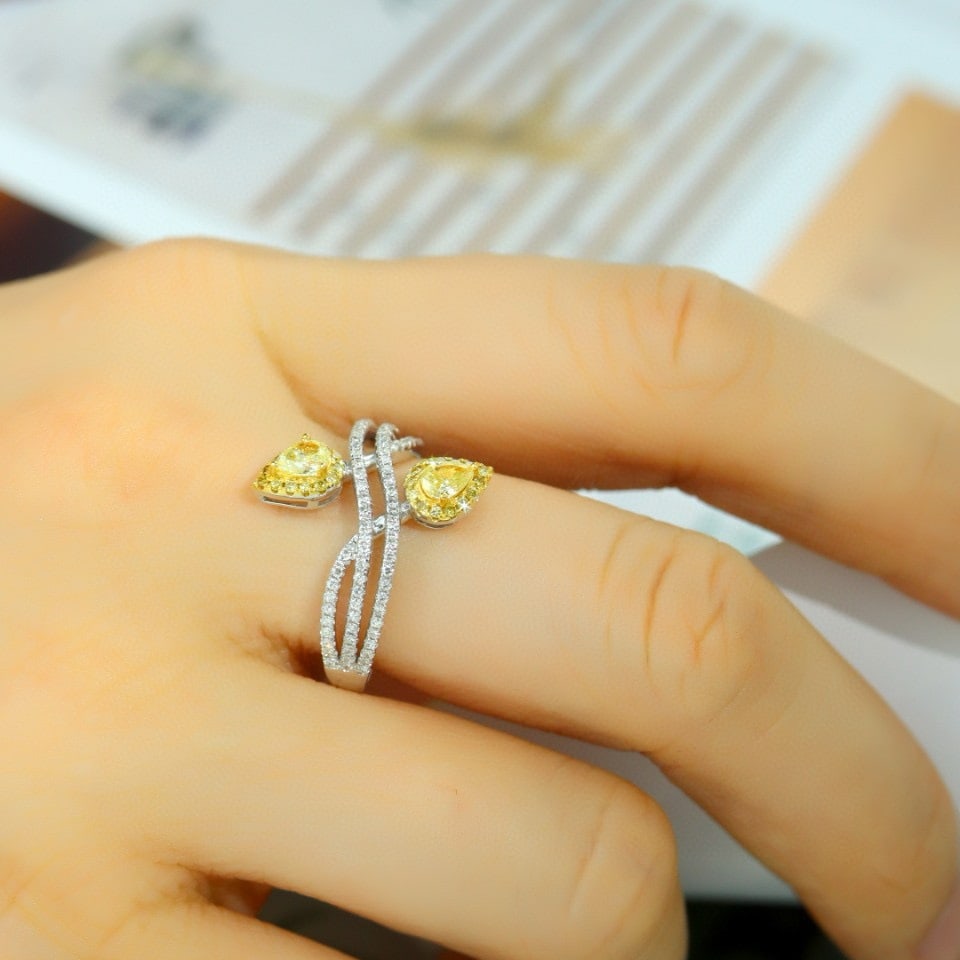 14k Gold 0.67 Ctw Natural Yellow Diamond & Diamond Ring - 5