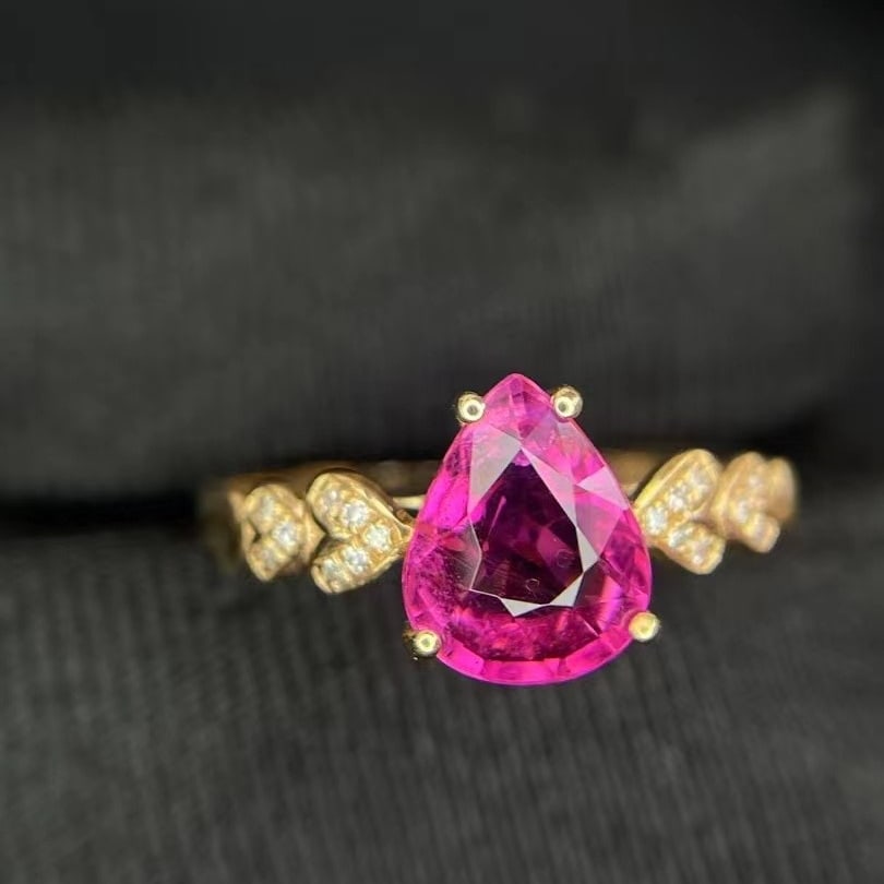 14k Gold 1.30 Ct Natural Tourmaline & Diamond Ring - 2