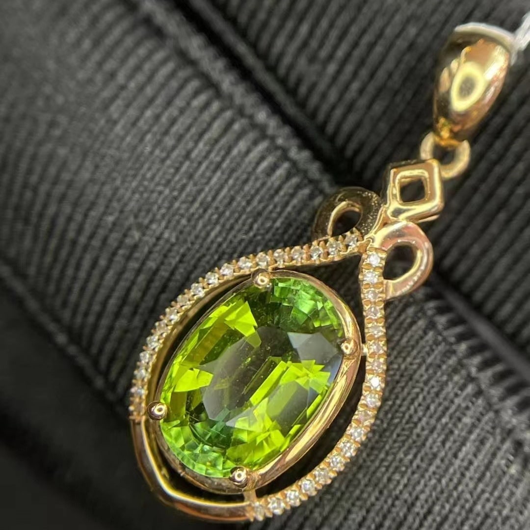 14k Gold 2.70 Ct Natural Tourmaline & Diamond Pendant( Without Chain ) - 2