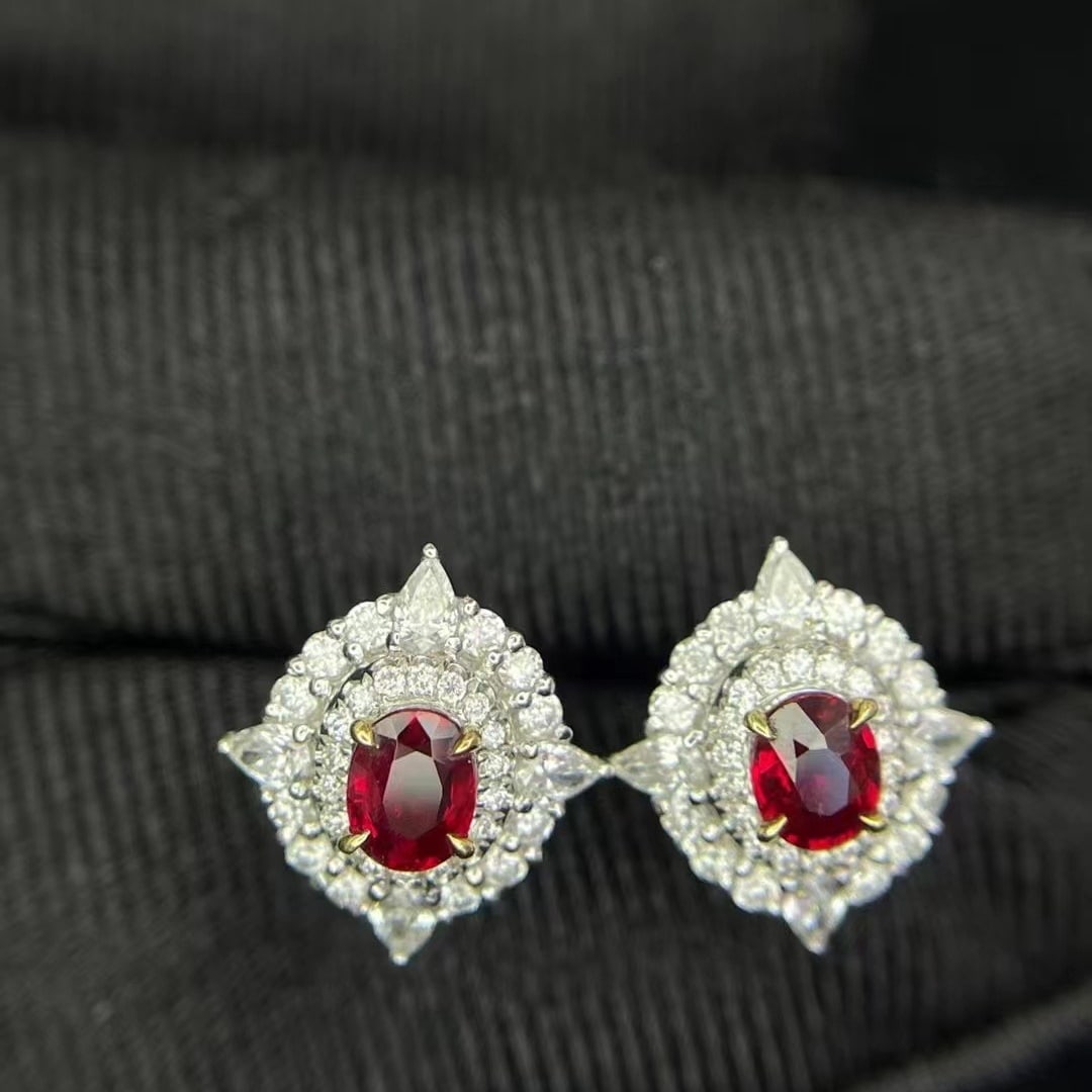 14k Gold 1.35 Ctw Natural Ruby & Diamond Earrings - 2