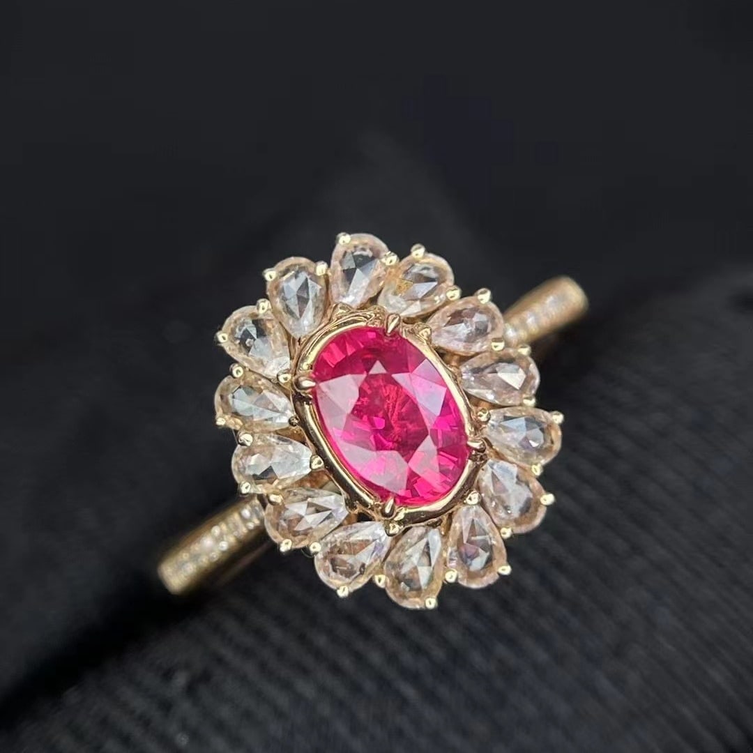 14k Gold 1.00 Ct Natural Ruby & Diamond & Sapphire Ring - 2