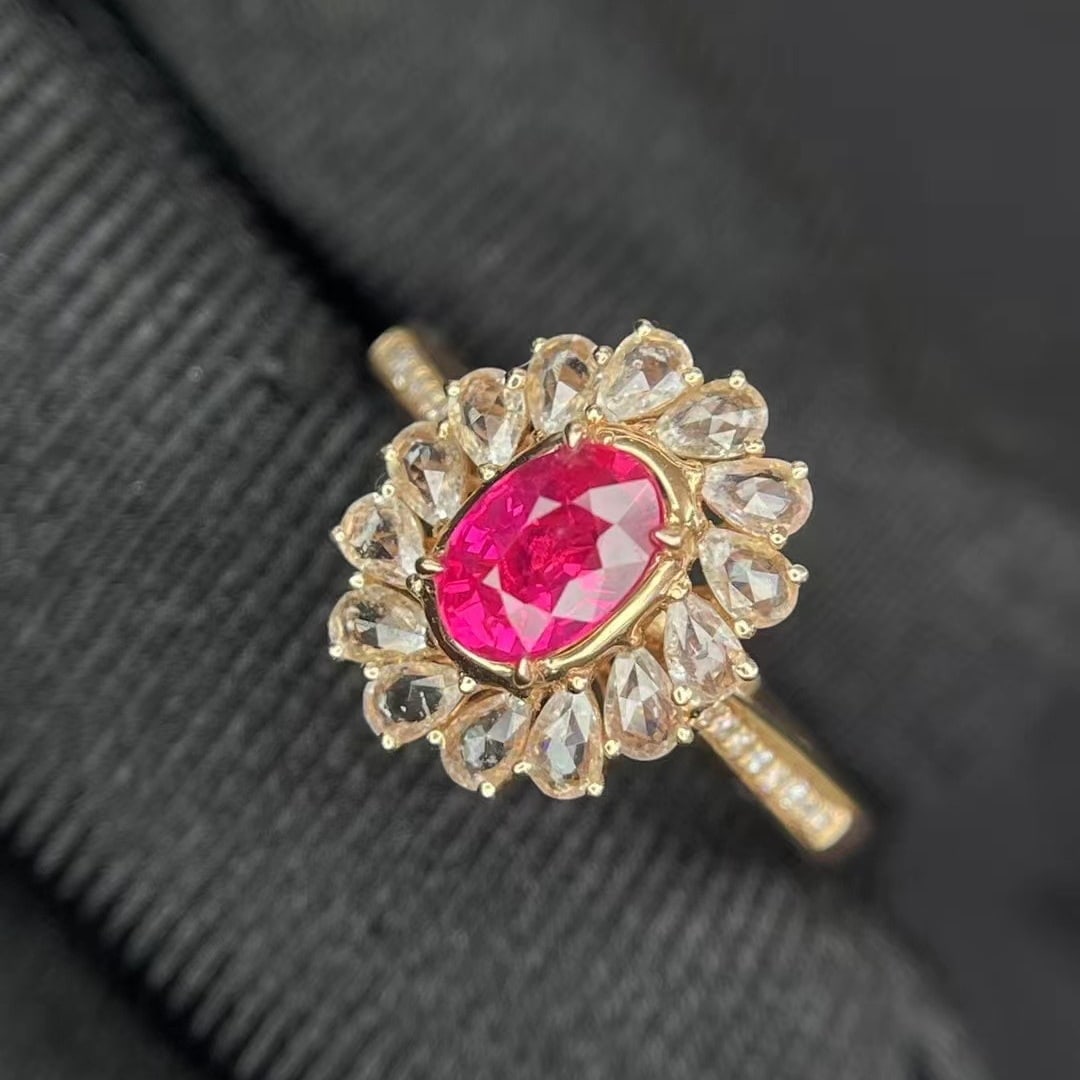 14k Gold 1.00 Ct Natural Ruby & Diamond & Sapphire Ring - 4