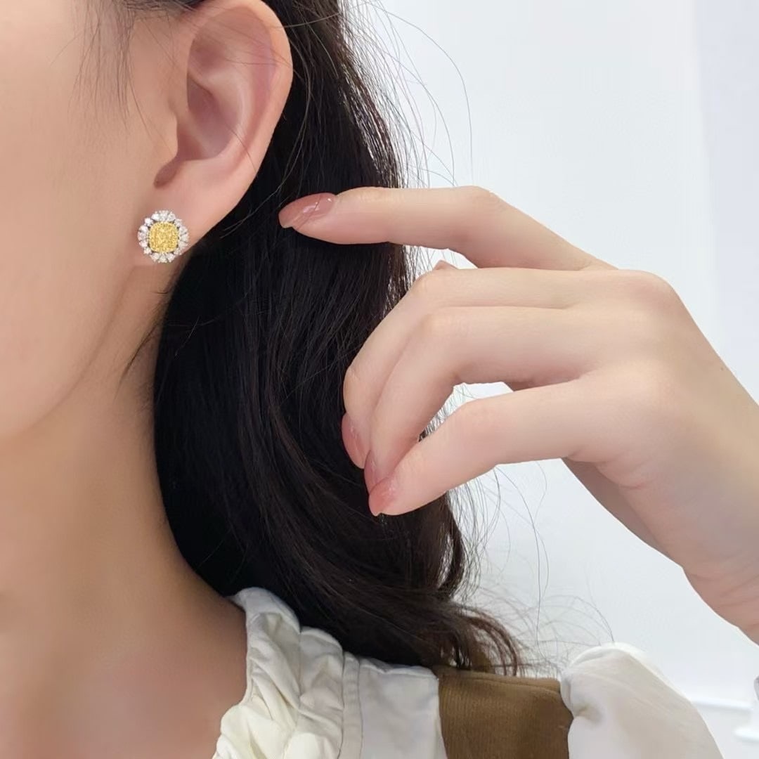 14k Gold 1.23 Ctw Natural Yellow Diamond & Diamond Earrings - 2