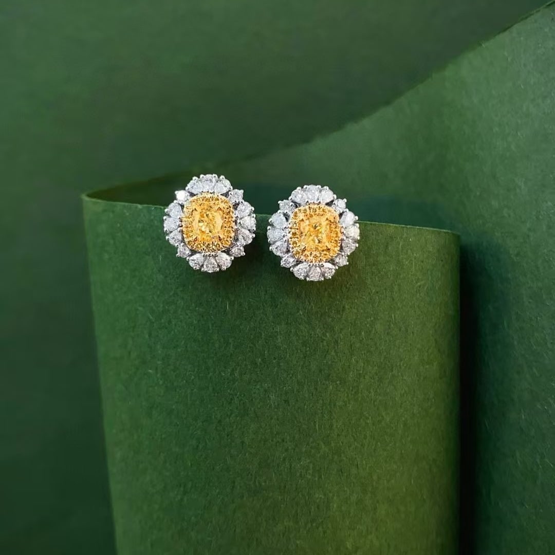 14k Gold 1.23 Ctw Natural Yellow Diamond & Diamond Earrings - 3