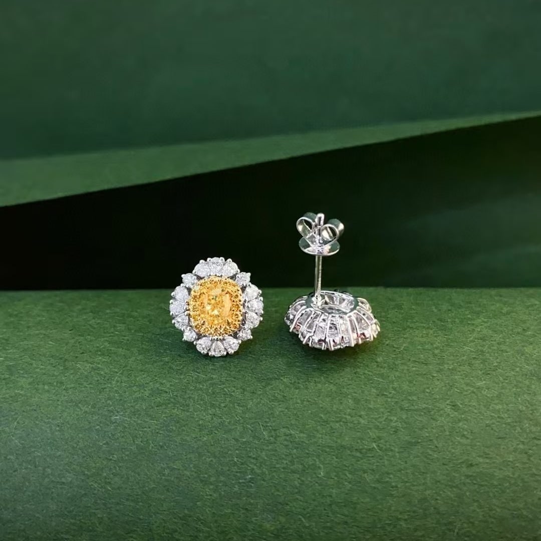 14k Gold 1.23 Ctw Natural Yellow Diamond & Diamond Earrings - 4