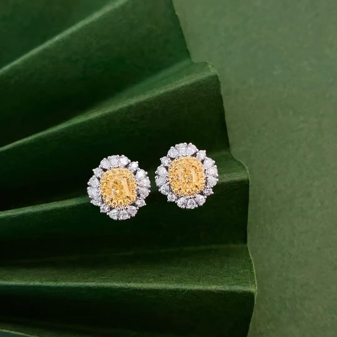 14k Gold 1.23 Ctw Natural Yellow Diamond & Diamond Earrings - 5