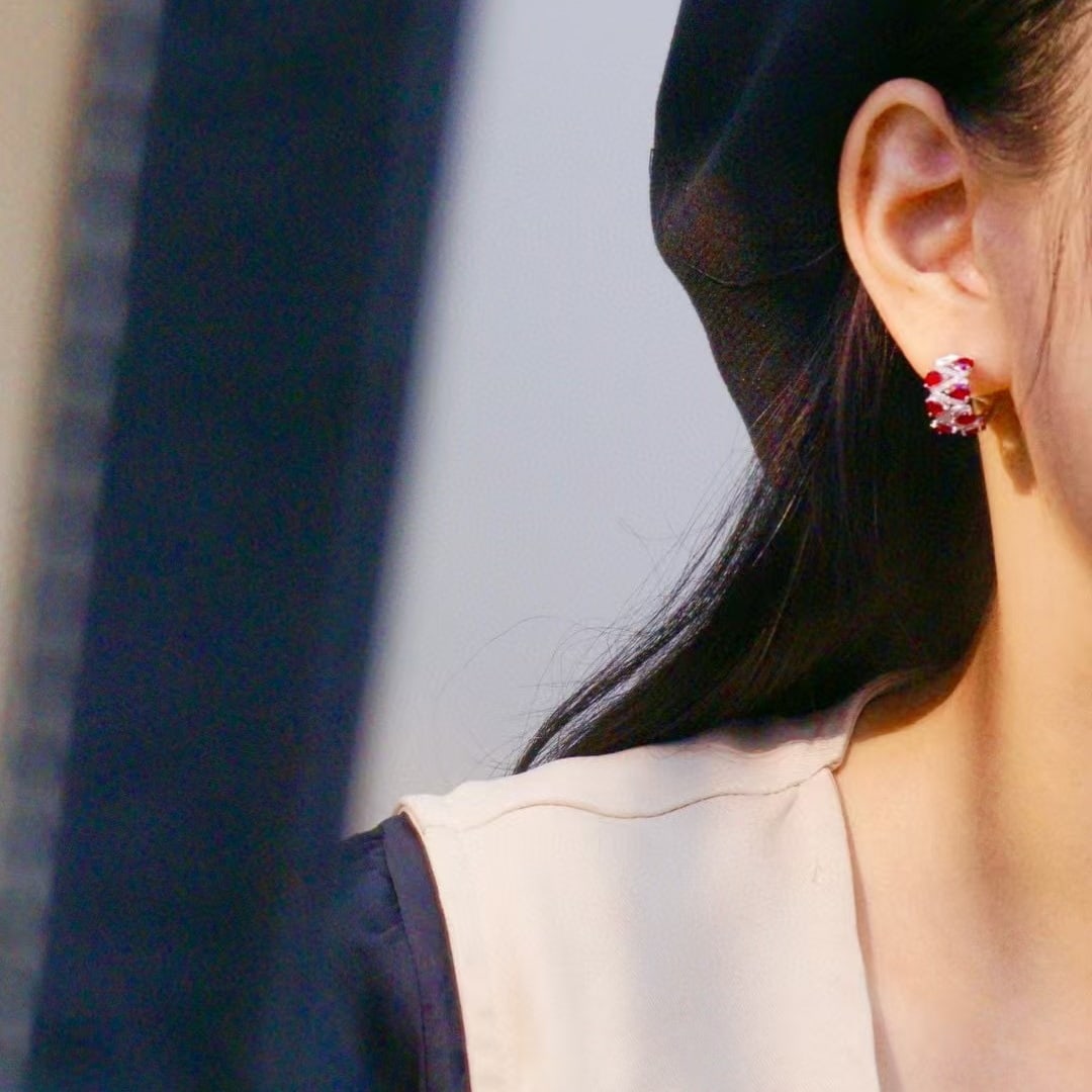 14k Gold 2.44 Ctw Vivid Red Natural Ruby & Diamond Earrings - 4