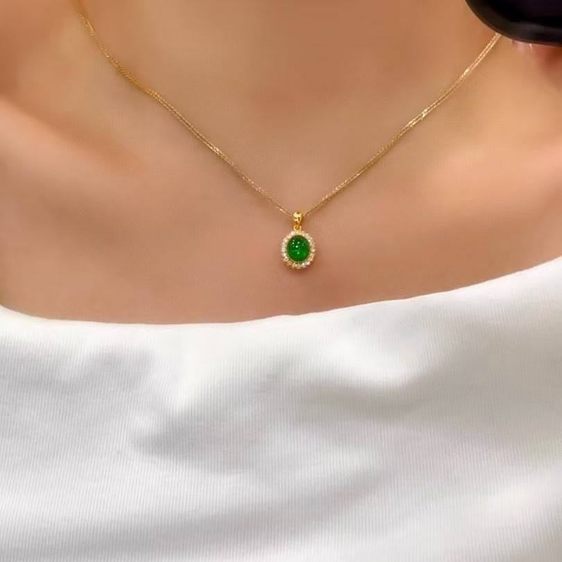 14k Gold 1.30 Ctw Vivid Green Natural Emerald & Diamond Pendant( Without Chain ) - 5