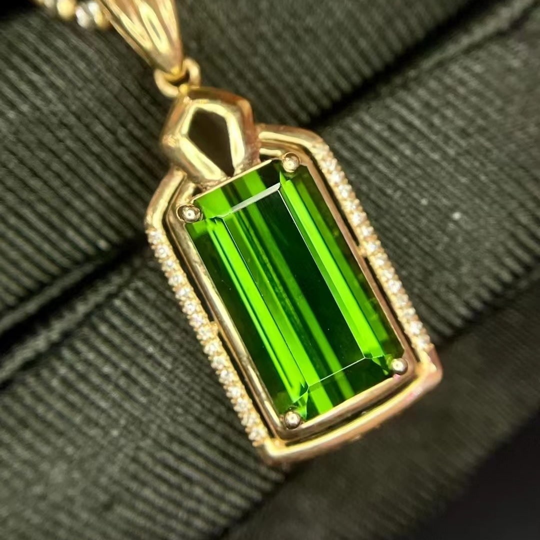 14k Gold 5.24 Ct Natural Tourmaline & Diamond Pendant( Without Chain ) - 2