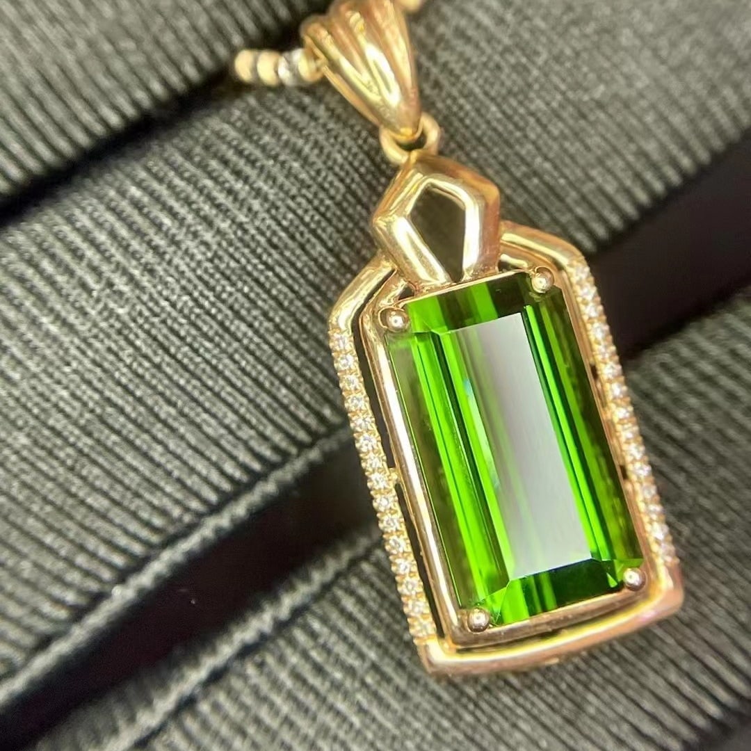 14k Gold 5.24 Ct Natural Tourmaline & Diamond Pendant( Without Chain ) - 3