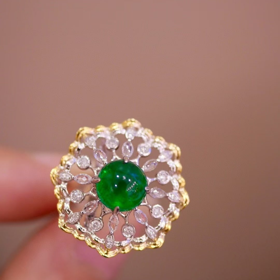 14k Gold 2.52 Ct Vivid Green Natural Emerald & Diamond & Sapphire Earrings - 4