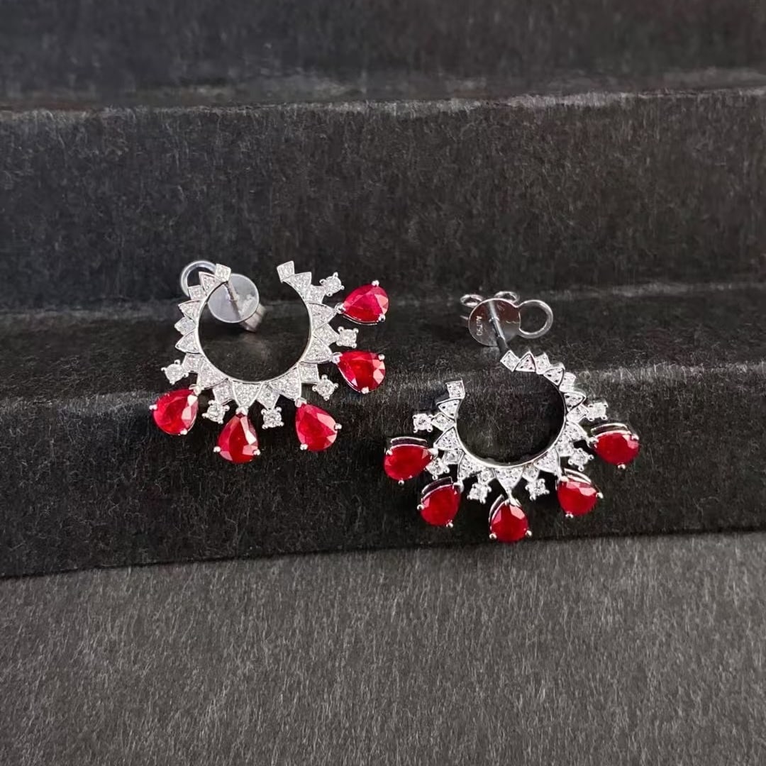 14k Gold 2.3 Ctw Vivid Red Natural Ruby & Diamond Earrings - 2