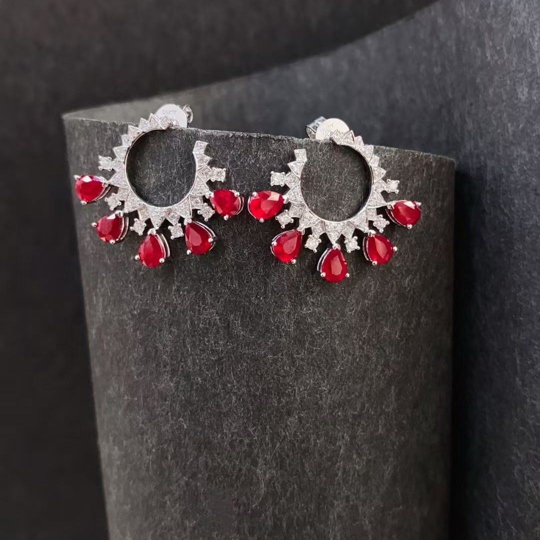 14k Gold 2.3 Ctw Vivid Red Natural Ruby & Diamond Earrings - 3