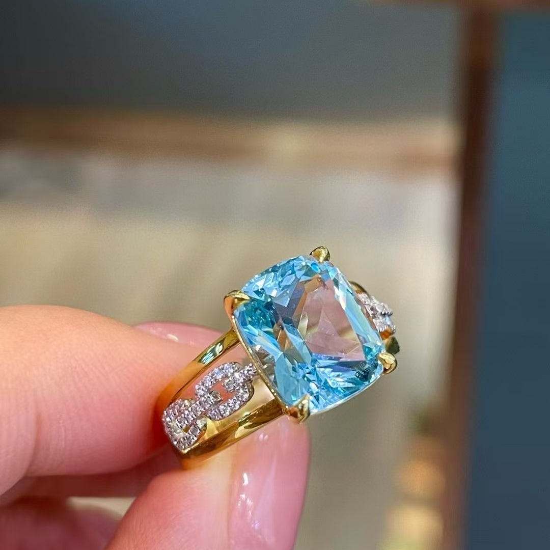 14k Gold 5.01 Ctw Natural Aquamarine & Diamond Ring - 4