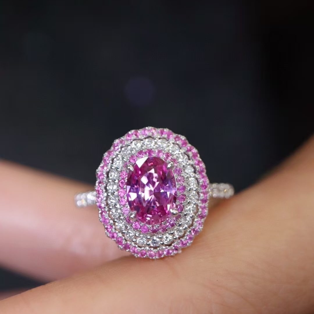 14k Gold 1.35 Ctw Natural Padparadscha Sapphire & Diamond Ring - 3