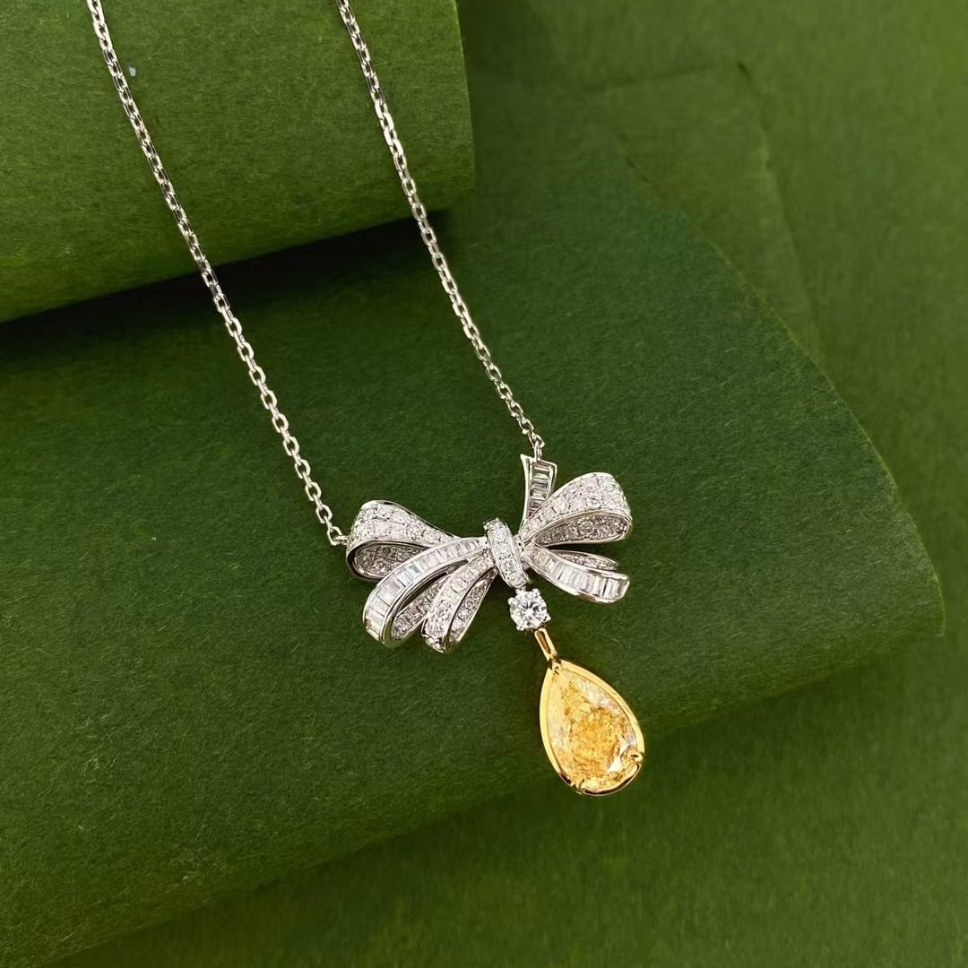 14k Gold 2.18 Ctw Natural Yellow Diamond & Diamond Necklace - 2