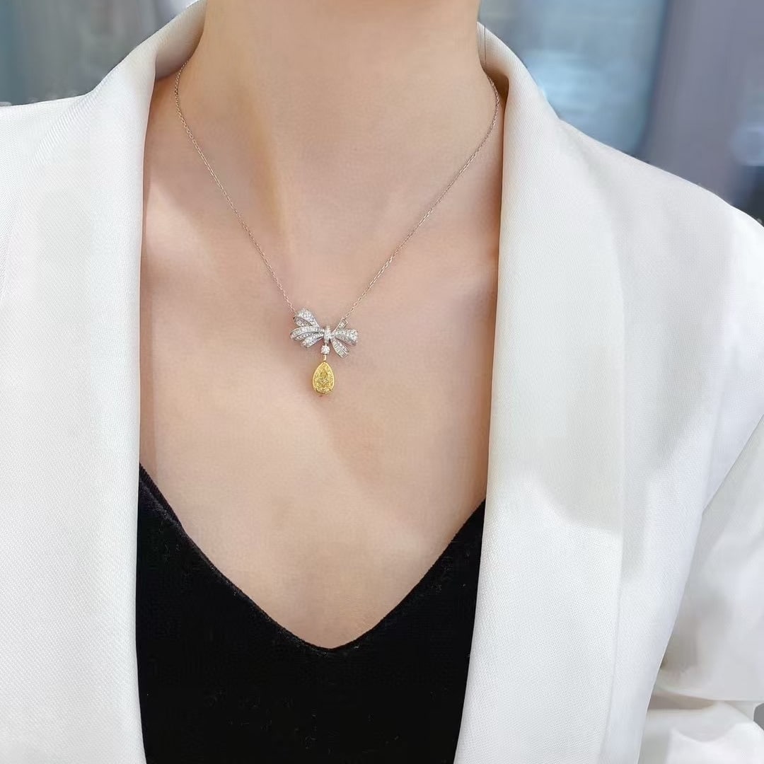 14k Gold 2.18 Ctw Natural Yellow Diamond & Diamond Necklace - 5