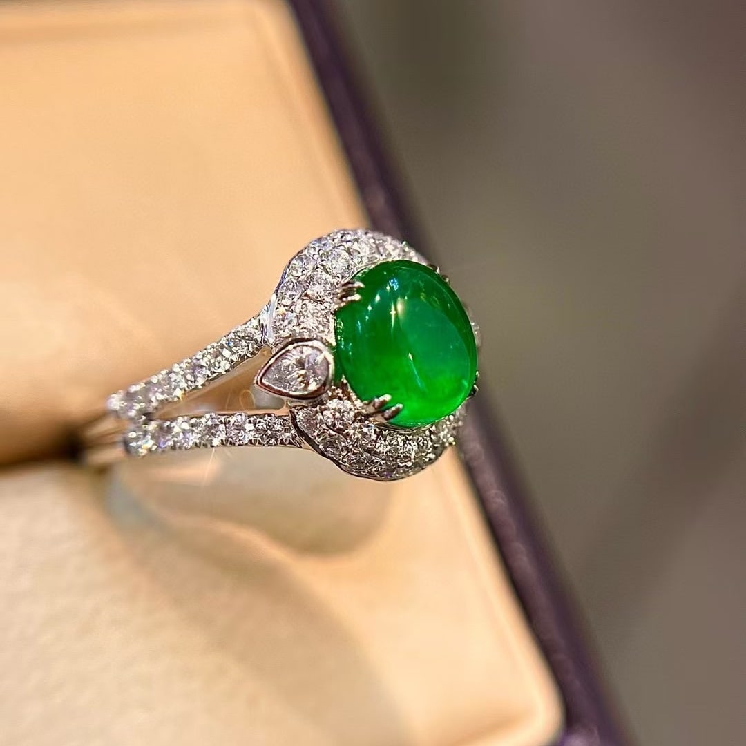14k Gold 2.54 Ctw Vivid Green Natural Emerald & Diamond Ring - 4