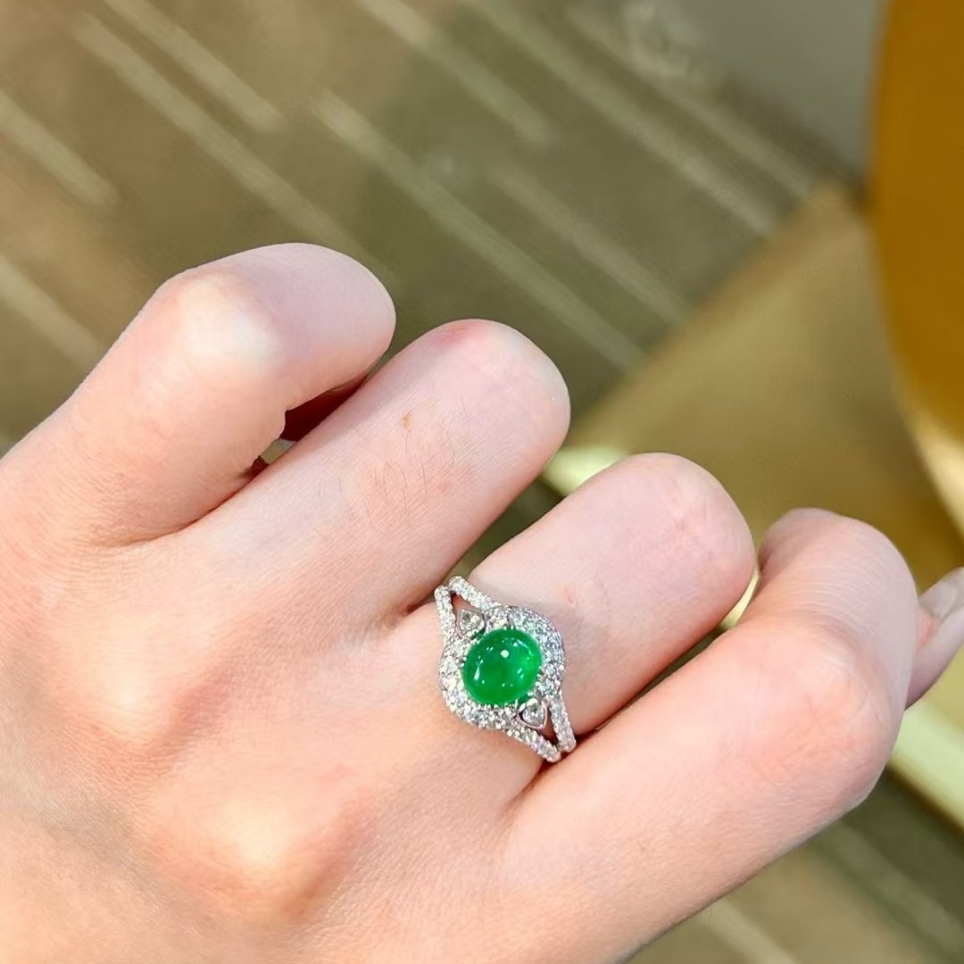 14k Gold 2.54 Ctw Vivid Green Natural Emerald & Diamond Ring - 5