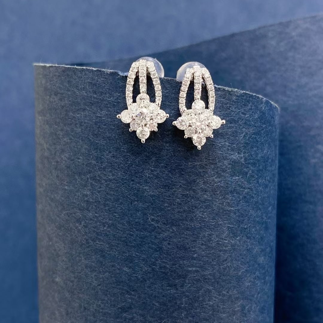 14k Gold 0.8 Ct Natural H Diamond Earrings - 4
