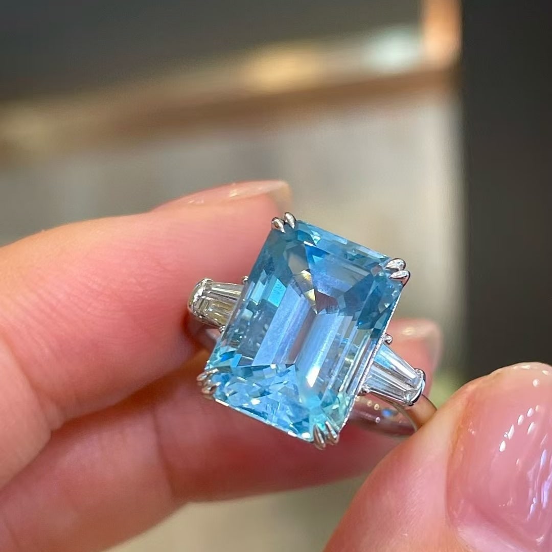 14k Gold 6.92 Ctw Natural Aquamarine & Diamond Ring - 2