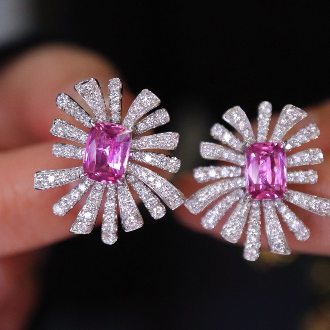 14k Gold 3.21 Ctw Natural Sapphire & Diamond Earrings: Ref:230952378 // gold content:14k gold // main gemstone:sapphire // shape:cushion // carat weight:2. 16ct // color:pink // treatment:natural // // adjacent gemstone 2 : diamond // shape:round // carat