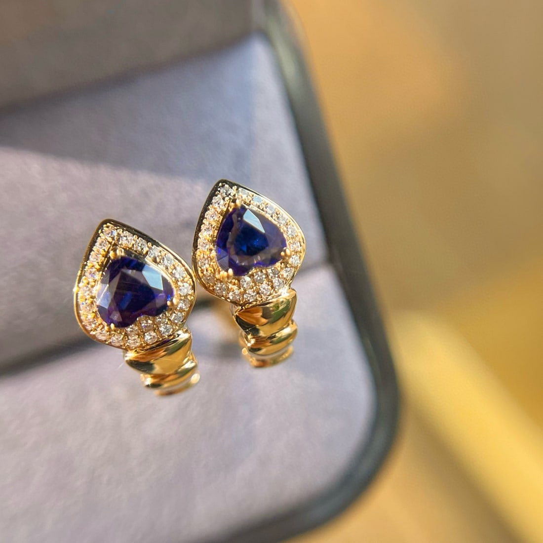 14k Gold 0.74 Ctw Natural Sapphire & Diamond Earrings - 2
