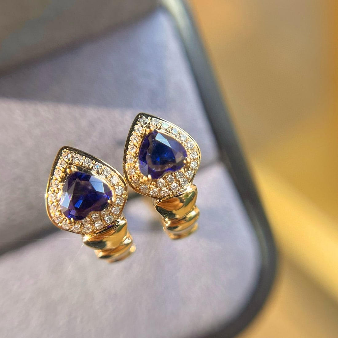 14k Gold 0.74 Ctw Natural Sapphire & Diamond Earrings - 3
