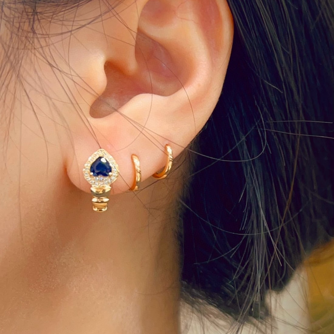 14k Gold 0.74 Ctw Natural Sapphire & Diamond Earrings - 5