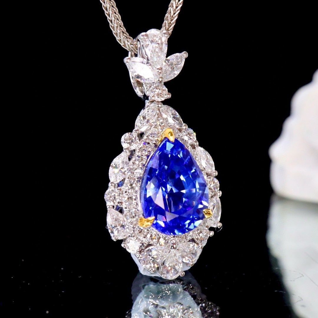 14k Gold 2.22 Ctw Natural Sapphire & Diamond Pendant( Without Chain ) - 5