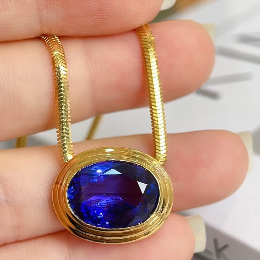 14k Gold 7.46 Ct Natural Tanzanite Pendant( Without Chain ) - 2