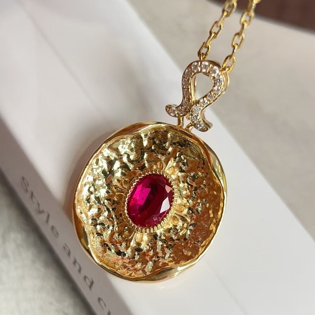 14k Gold 0.57 Ctw Natural Ruby & Diamond Pendant( Without Chain ) - 2