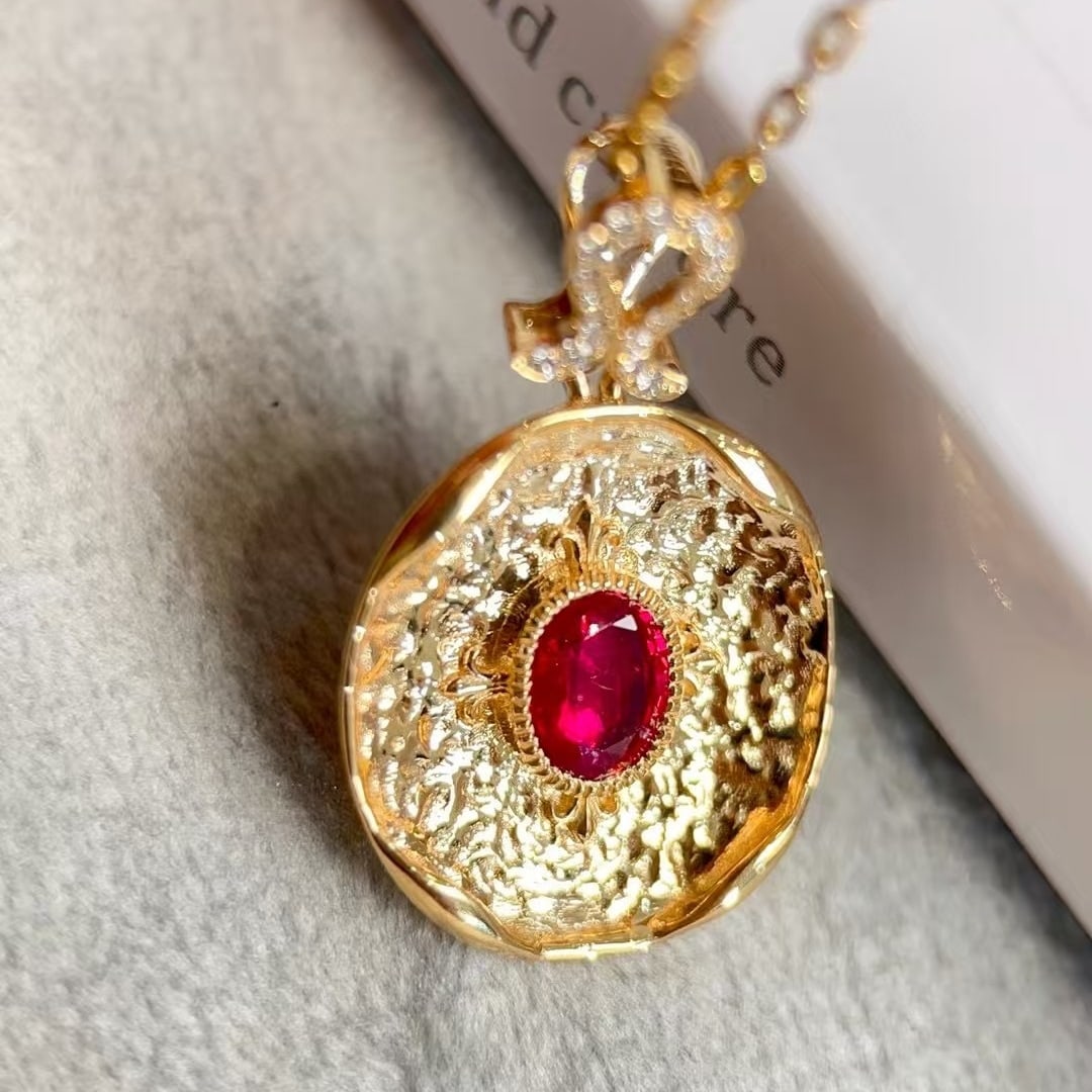 14k Gold 0.57 Ctw Natural Ruby & Diamond Pendant( Without Chain ) - 3