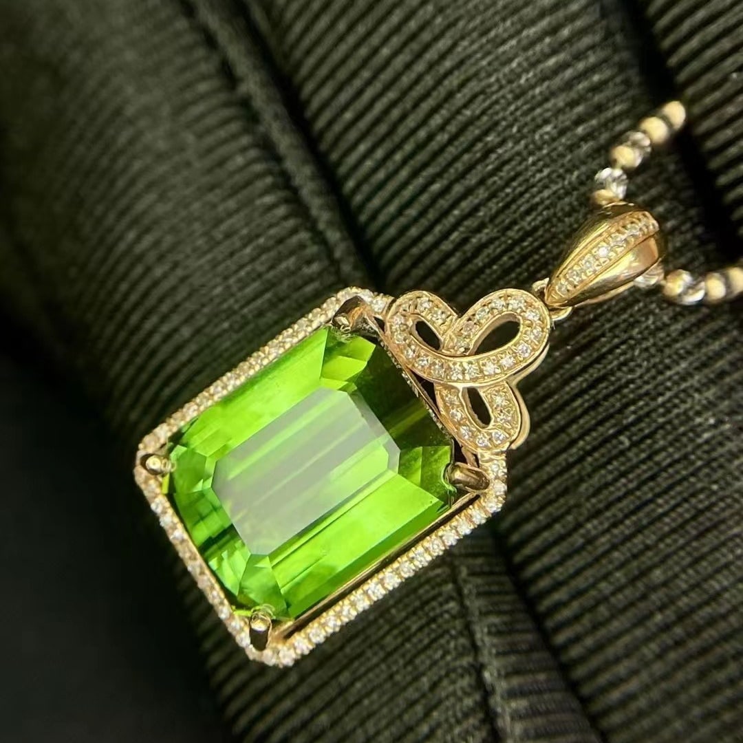 14k Gold 7.00 Ct Natural Tourmaline & Diamond Pendant( Without Chain ) - 4