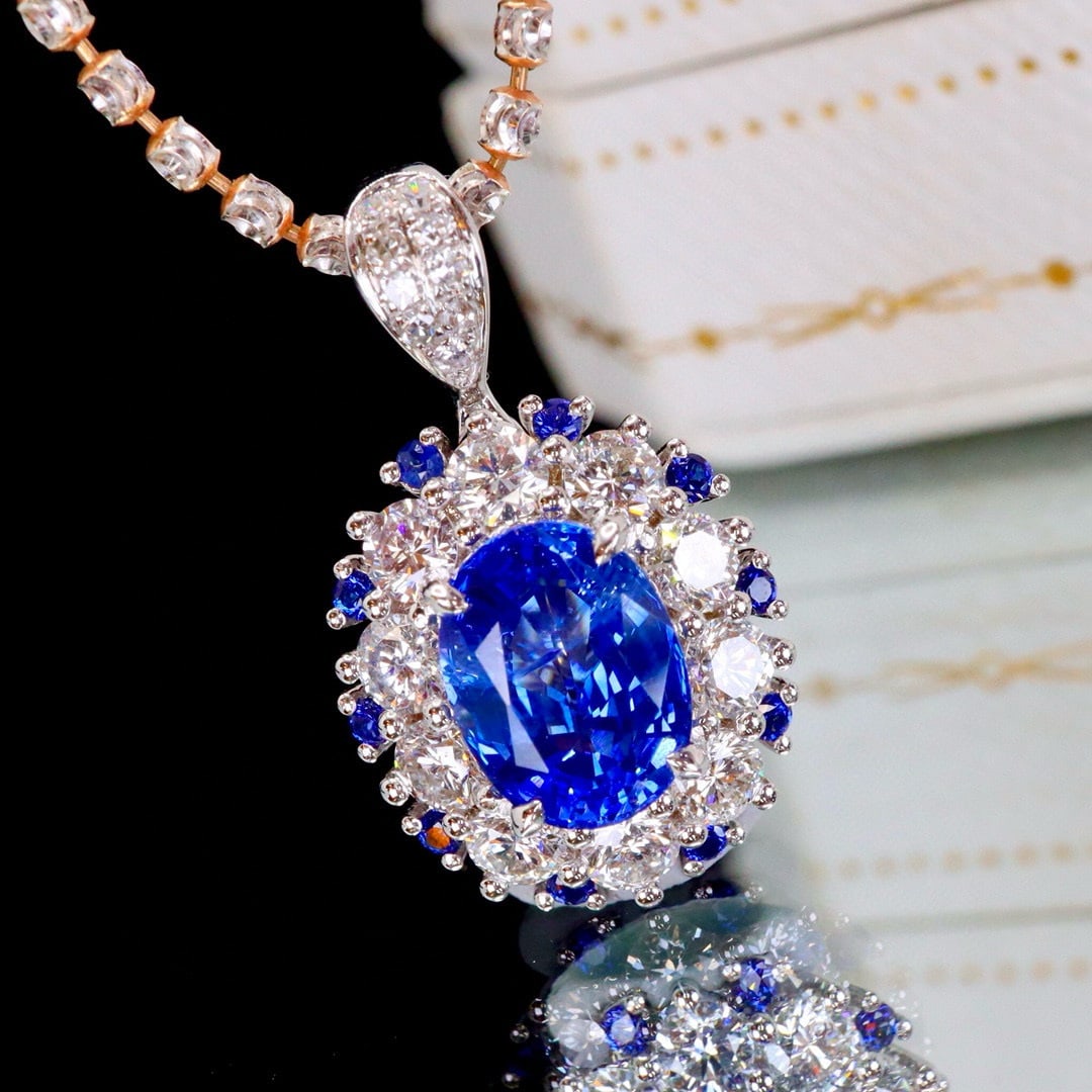 14k Gold 2.55 Ctw Natural Sapphire & Diamond Pendant( Without Chain ) - 2