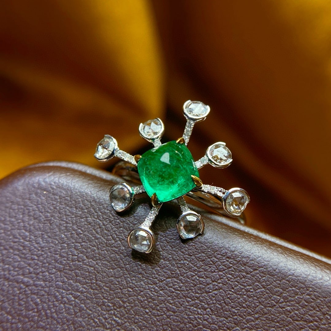 14k Gold 1.70 Ctw Vivid Green Natural Emerald & Diamond Ring - 2