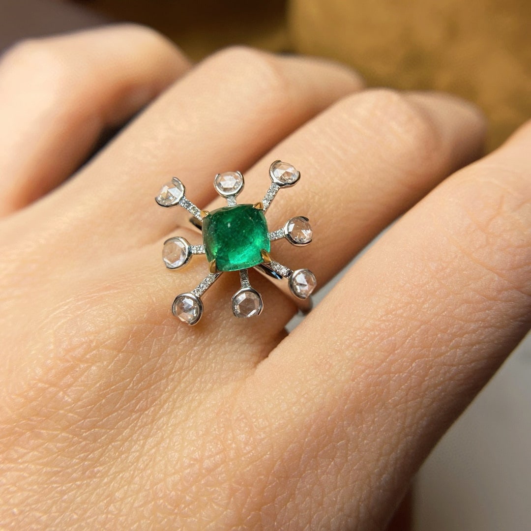 14k Gold 1.70 Ctw Vivid Green Natural Emerald & Diamond Ring - 4