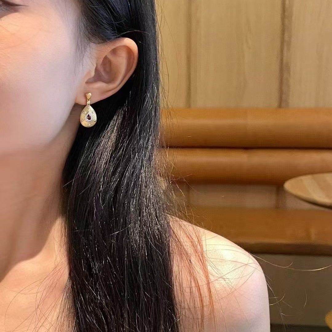 14k Gold 0.3 Ct Natural Ruby & Diamond Earrings - 4