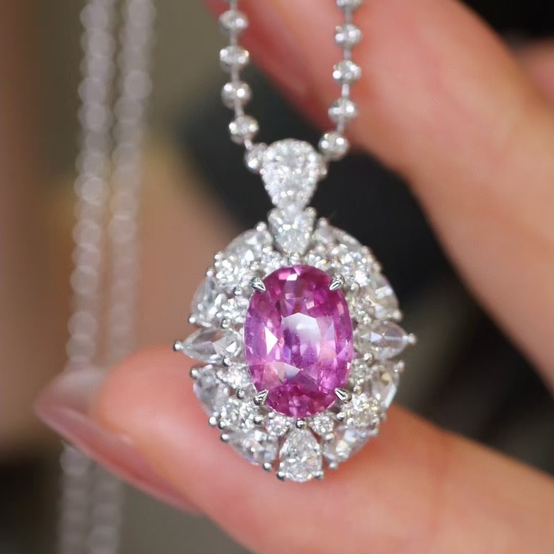 14k Gold 3.24 Ctw Natural Padparadscha Sapphire & Diamond Ring/pendant( Without Chain ): Ref:230952401 // gold content:14k gold // ring size:7. 25us // // main gemstone:padparadscha sapphire // shape:oval // carat weight:2. 04ct // color:orangish pink // treatment:natural // // adjacent g