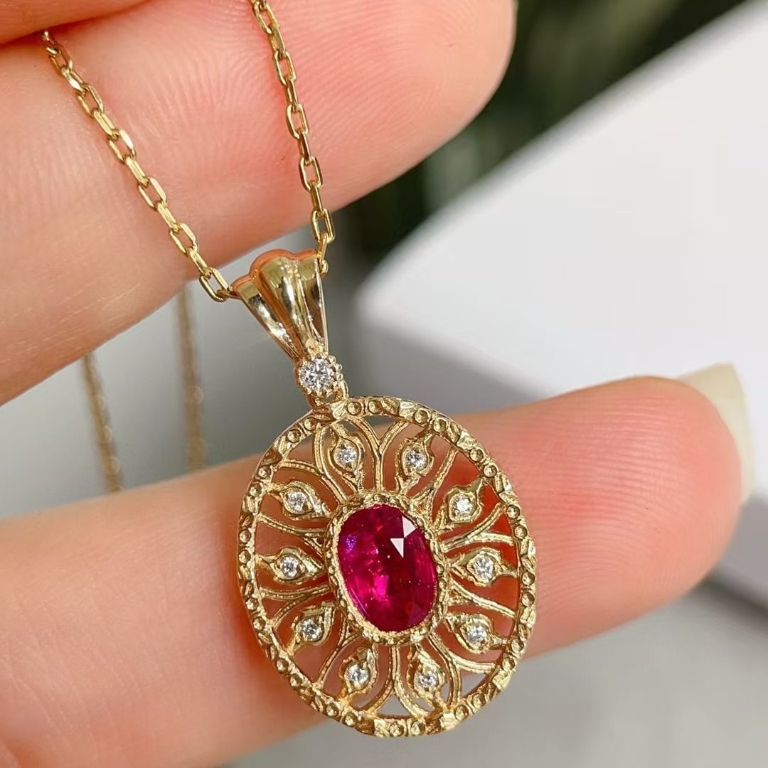 14k Gold 0.80 Ctw Natural Ruby & Diamond Pendant( Without Chain ) - 3